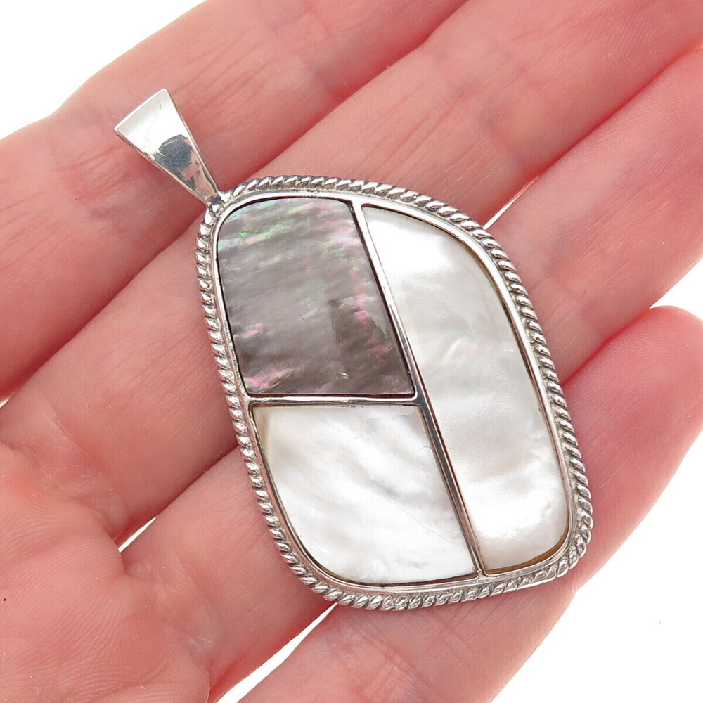 LUC Lucas Lameth 925 Sterling Vintage Real Abalone Shell & MOP Modernist Pendant